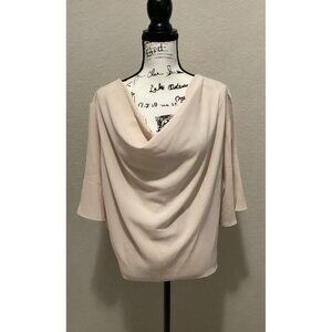 Elegant Women's Draped Blouse With Wide Sleeves - Light Beige - Size S